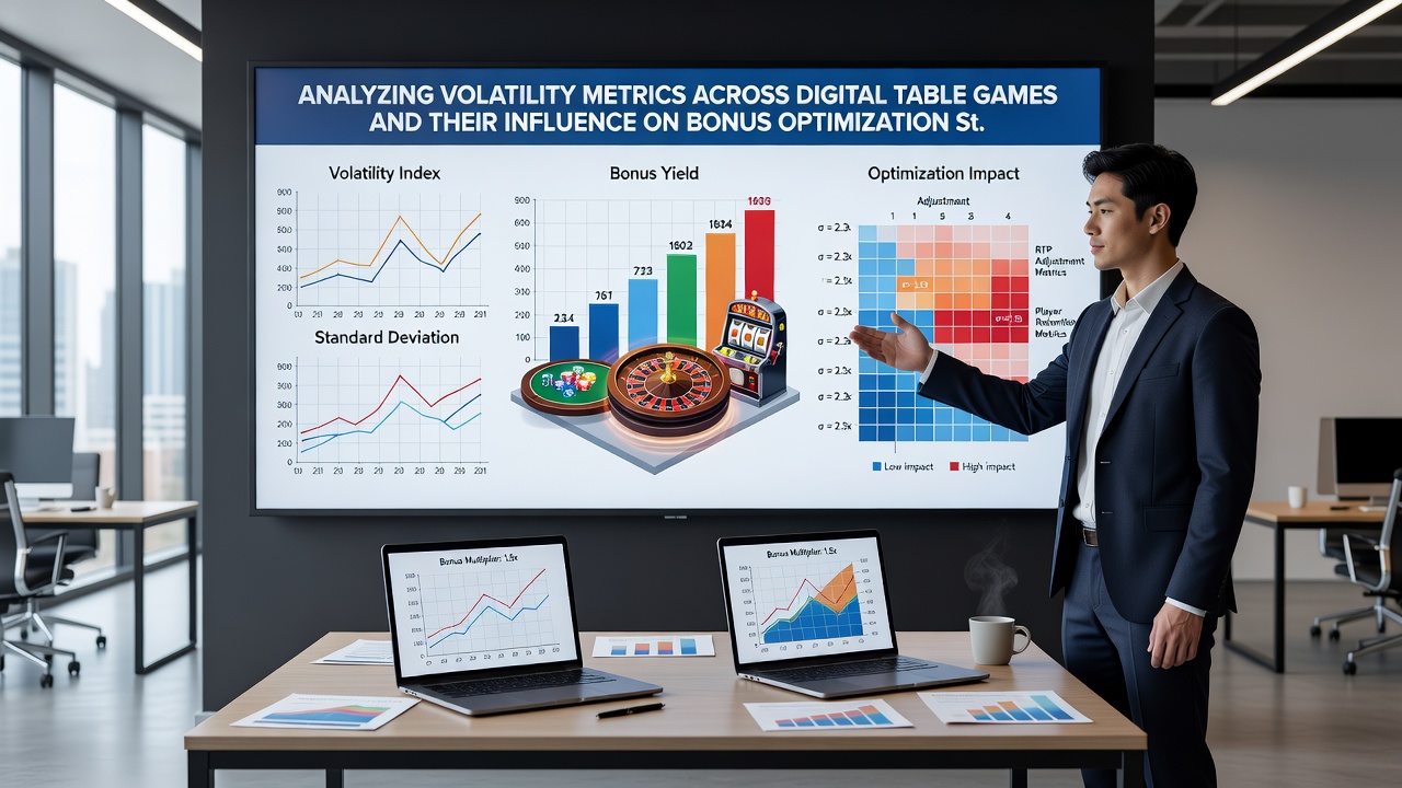 Analytics dashboard displaying volatility charts for digital blackjack and roulette alongside bonus optimization tools